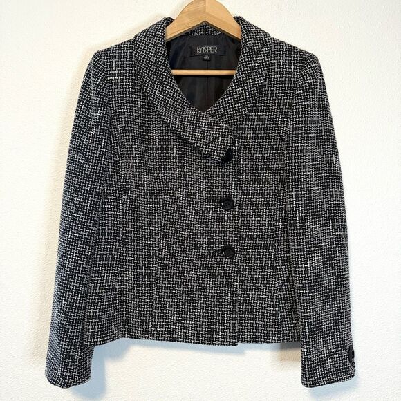 Kasper Asymmetrical Black & White Blazer Jacket Size 10 - Picture 1 of 9